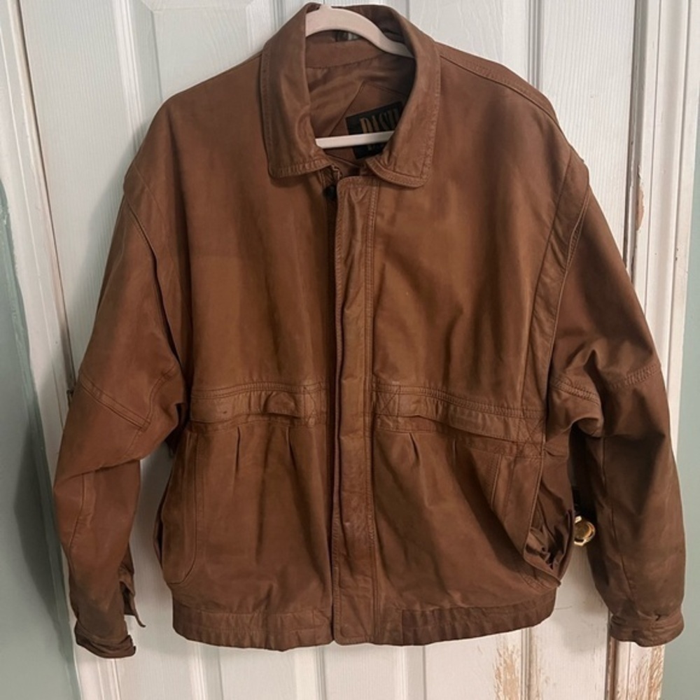 Vintage western Brown Tan Genuine Leather Jacket Size Large
